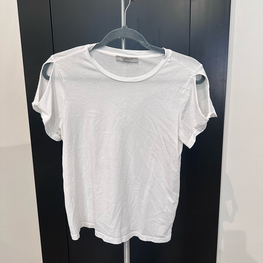 All Saints White Cut-Out Sleeve Tee